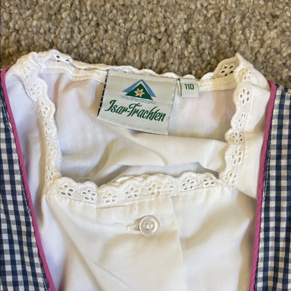 Pink and White girls German Isar Trachten Dress 110 4/5 - Picture 2 of 5